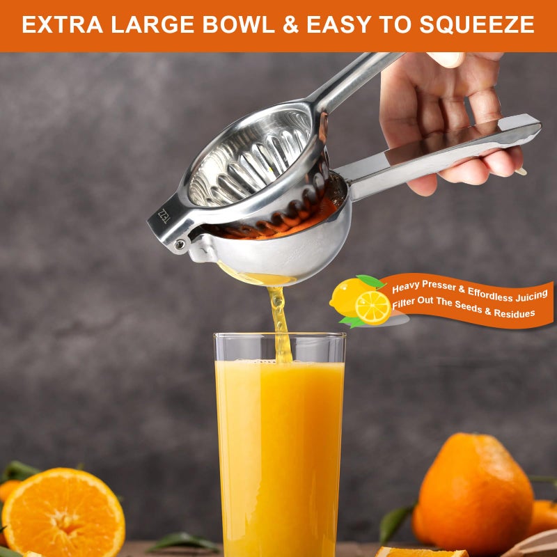 TEZZ Upgrated Extra Large Lemon Squeezer, Heavy Duty Handhelp Orange Juicer with 3.47'' extra big Filter Bowl, Stainless Steel Hand Press Citrus Juicer, Lime Squeezer Bar Tool, Manual Citrus Press - Image 4