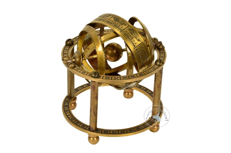 Aasiya Nautical Brass Armillary Sphere with Stand - 9 cm High Steampunk Pirate Vintage Decoration - Image 4