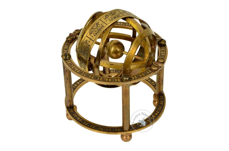 Aasiya Nautical Brass Armillary Sphere with Stand - 9 cm High Steampunk Pirate Vintage Decoration - Image 2