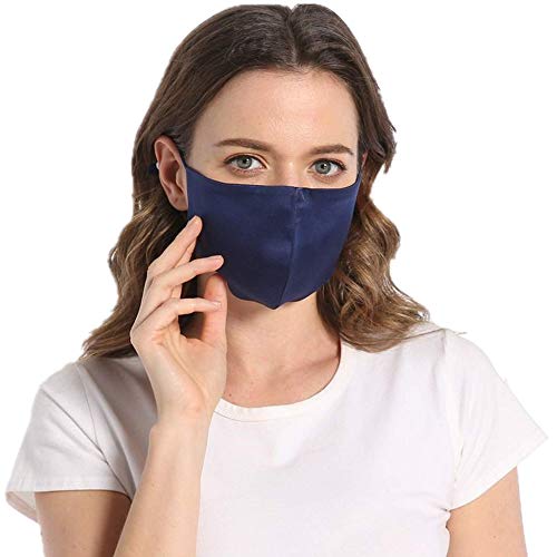 ROSEWARD 100% Mulberry Silk Face Cloth Mask for Women Men Breathable Reusable Adjustable-Navy Blue - Image 1