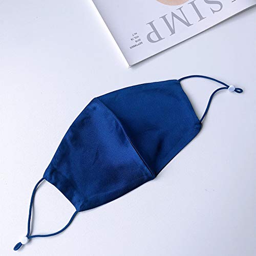 ROSEWARD 100% Mulberry Silk Face Cloth Mask for Women Men Breathable Reusable Adjustable-Navy Blue - Image 2