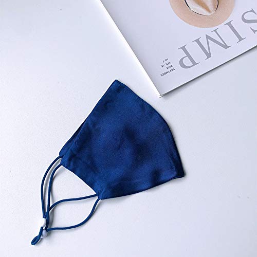 ROSEWARD 100% Mulberry Silk Face Cloth Mask for Women Men Breathable Reusable Adjustable-Navy Blue - Image 3