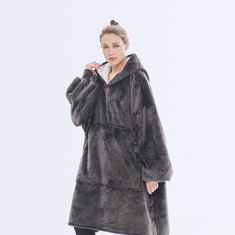 Oversized Hoodie Blanket Flannel Couples Loungewear Gray-Adult Double 
