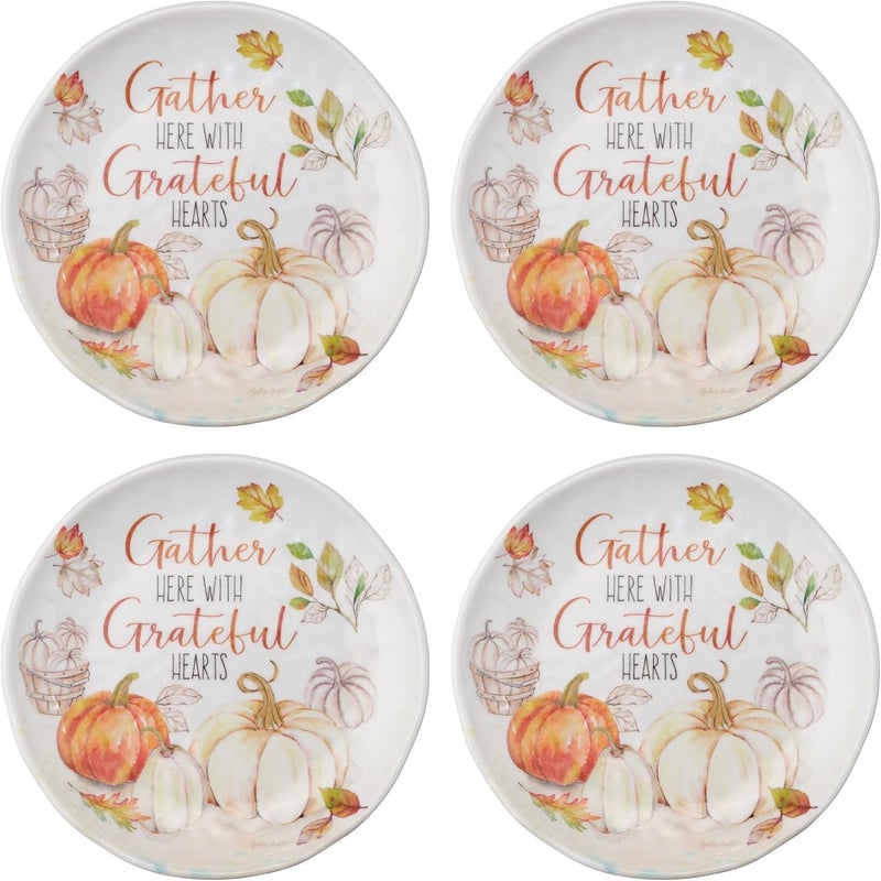 UP UPware Pumpkin Season Melamine Round Dessert Plates Small Serving Plates Thanksgiving Decorations for Appetizer Snacks and Side Dishes Orange 6 Inch Set of 4 - Image 1