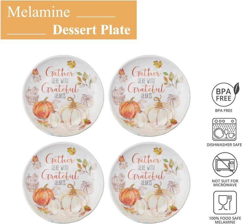 UP UPware Pumpkin Season Melamine Round Dessert Plates Small Serving Plates Thanksgiving Decorations for Appetizer Snacks and Side Dishes Orange 6 Inch Set of 4 - Image 2