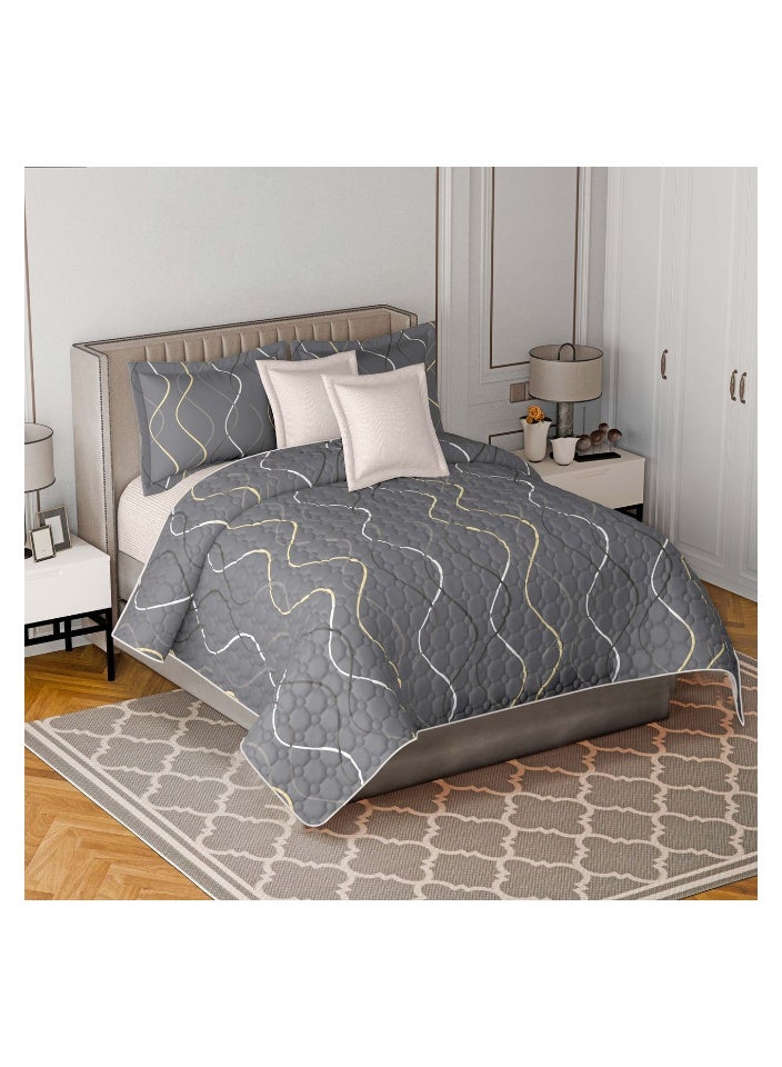 سمارت هوم مفرش سرير شخصين من المايكروفايبر بنسبة 100% مقاس كبير ، غطاء سرير بتصميم هندسي، قابل للاستخدام على الوجهين، طقم من 6 قطع، مقاس كينج 250X230 سم - Image 1