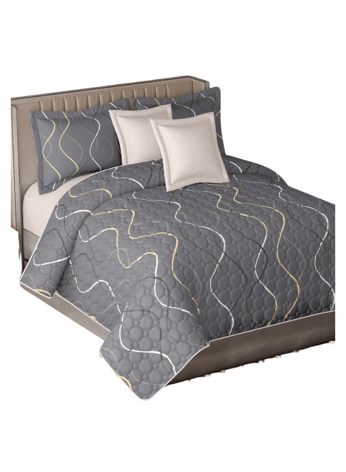 سمارت هوم مفرش سرير شخصين من المايكروفايبر بنسبة 100% مقاس كبير ، غطاء سرير بتصميم هندسي، قابل للاستخدام على الوجهين، طقم من 6 قطع، مقاس كينج 250X230 سم - Image 4