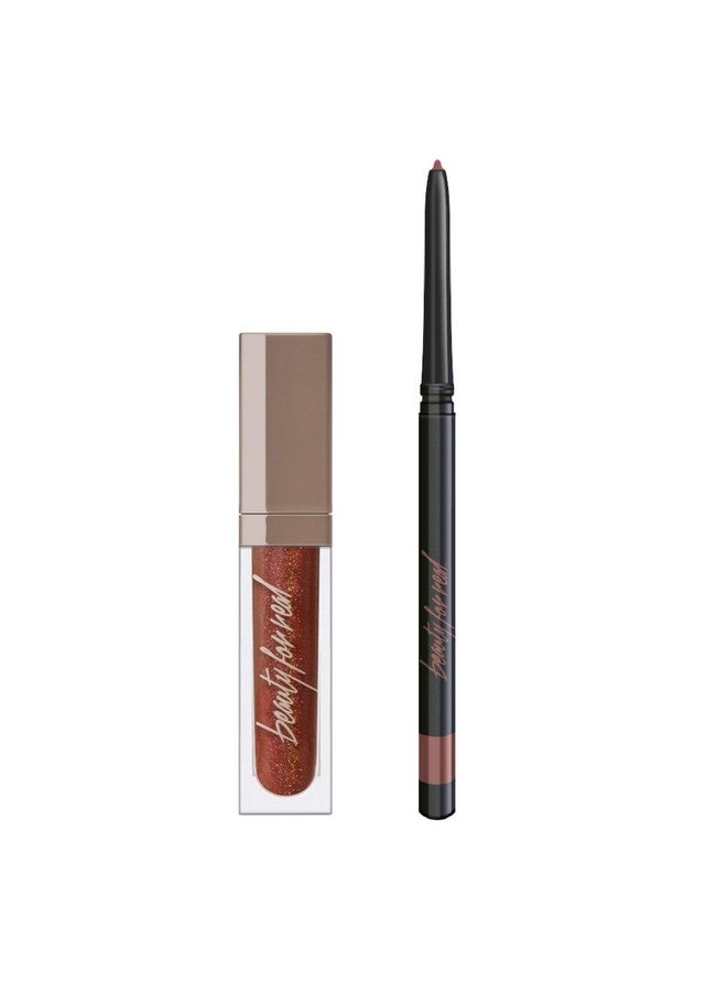 Beauty For Real Lip Kit Love Your So Lip Gloss + Shine (Rebel Rebel) & D Fine Lip Pencil (Neutral Deep) Non Sticky Plumping & Hydrating Gloss And Complementary Long Wear Lip Liner - Image 2