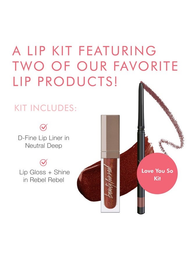 Beauty For Real Lip Kit Love Your So Lip Gloss + Shine (Rebel Rebel) & D Fine Lip Pencil (Neutral Deep) Non Sticky Plumping & Hydrating Gloss And Complementary Long Wear Lip Liner - Image 3