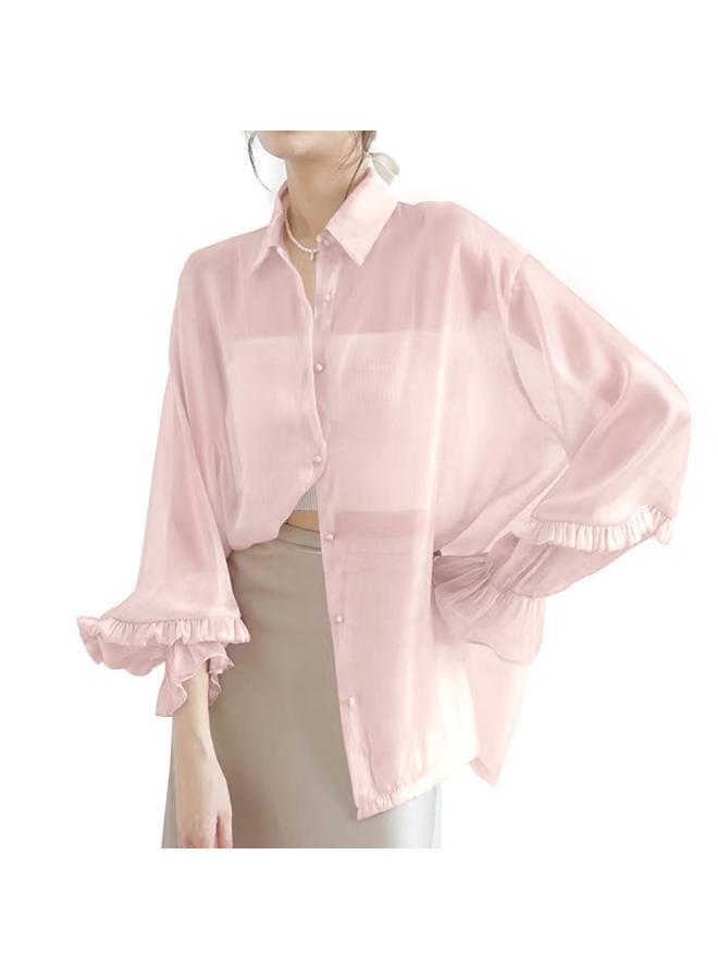 VUELO Sun-protective Clothing Women's Summer Lotus Leaf Lace Sleeve Shirt Collar Gentle Elegant Super Fairy Western Style Perspective Lazy Chiffon Cardigan  - Image 5