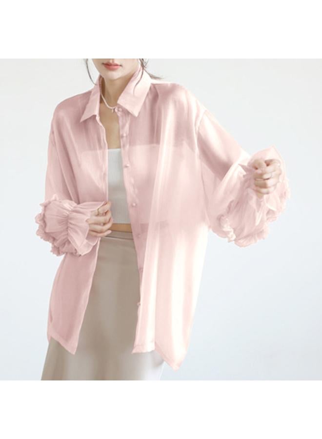 VUELO Sun-protective Clothing Women's Summer Lotus Leaf Lace Sleeve Shirt Collar Gentle Elegant Super Fairy Western Style Perspective Lazy Chiffon Cardigan  - Image 1
