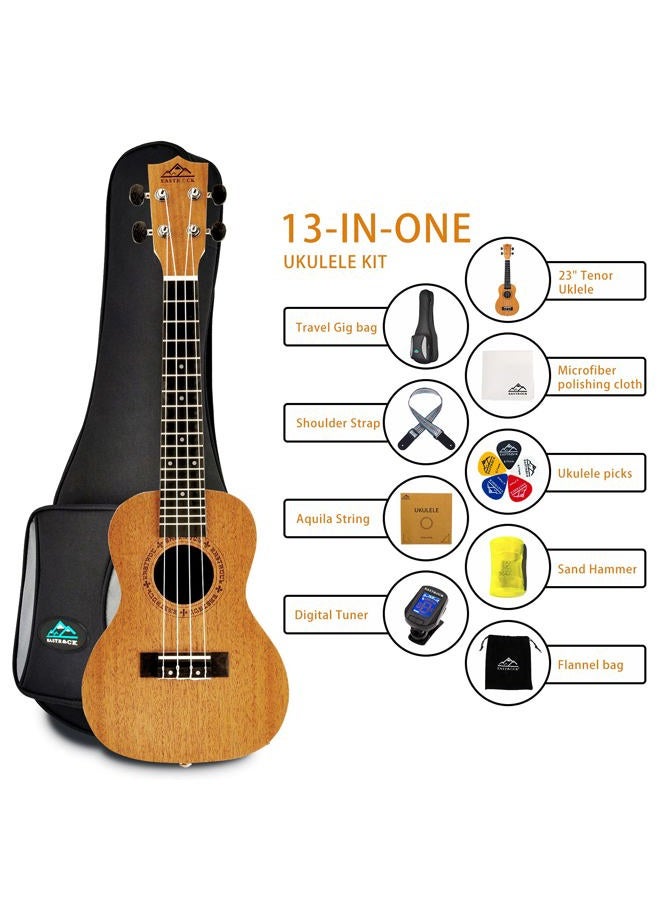 EASTROCK Package Concert Ukulele 23 Inch Mahogany Ukelele for Beginner, Pack with Digital Tuner, Strap, Pick, String, Sand Hammer，Cleaning Cloth and Durable Padded Gig Bag Set, Ukalalee.(13-IN-ONE) - Image 2
