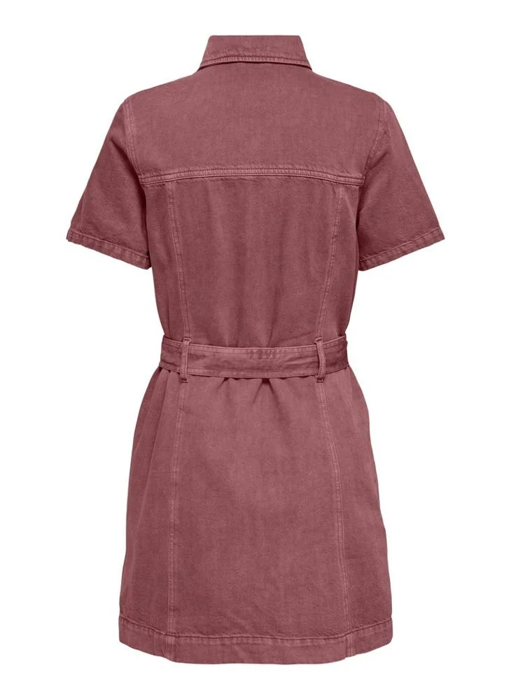 Only ONLSILLA Zipped Tie Waist Short Sleeve Mini Dress
