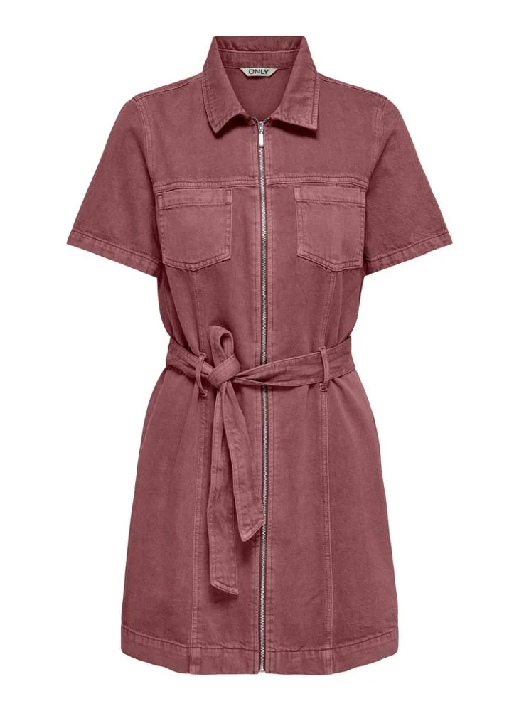 Only ONLSILLA Zipped Tie Waist Short Sleeve Mini Dress