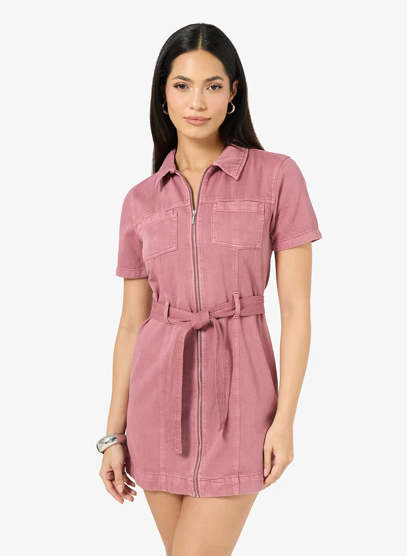ONLSILLA Zipped Tie Waist Short Sleeve Mini Dress