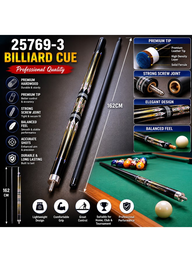 25769-3 Professional Billiard Cue Stick 162CM Pool Cue With Premium Tip & Screw Joint Black Design - Image 5