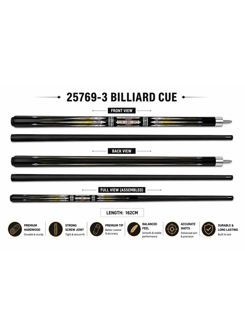 25769-3 Professional Billiard Cue Stick 162CM Pool Cue With Premium Tip & Screw Joint Black Design - Image 2