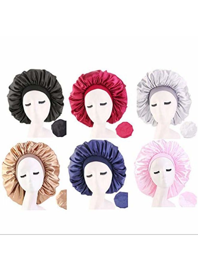 U Brands Deepth 6 Pieces Extra Large Sleep Cap Jumbo Cap Large Satin Bonnet with Comfort Elastic Band (Solid 6pack) - Image 1