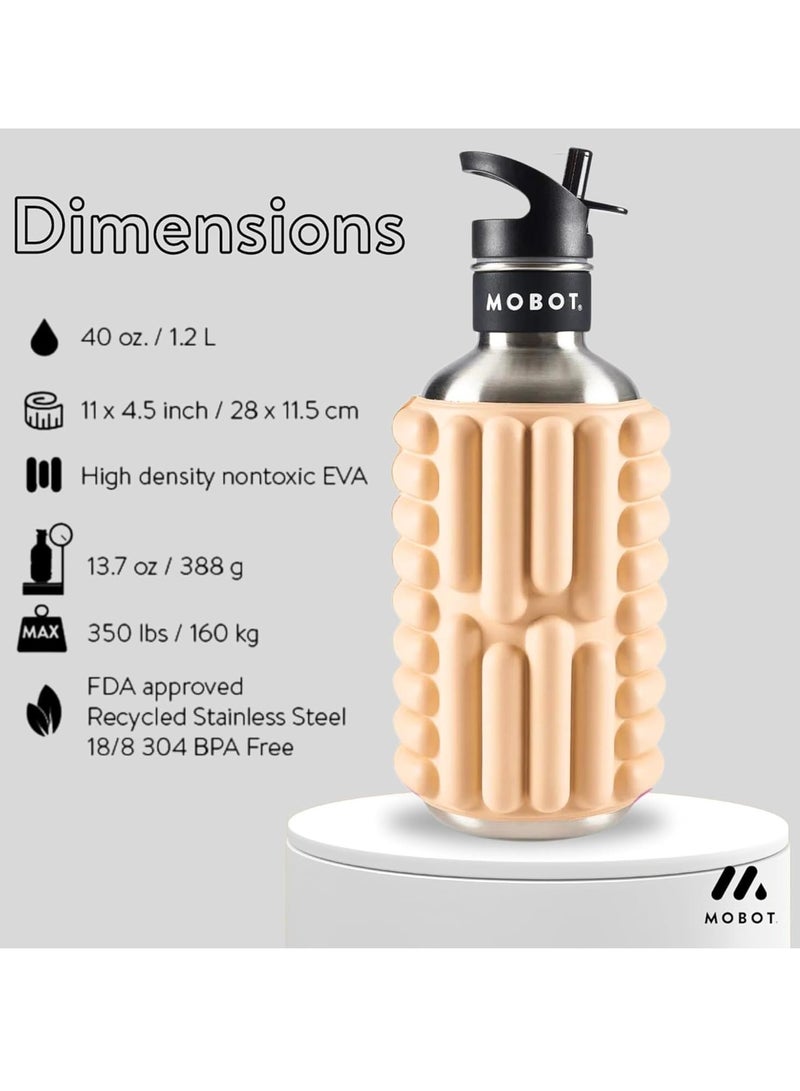 MOBOT Portable Travel Foam Roller Water Bottle with Sip Straw, Stainless Steel Screw Lid | Insulated Sports Water Bottle and Foam Rollers for Yoga, Workout, Home Gym, & Exercise (Clay, 1.2L) - Image 3