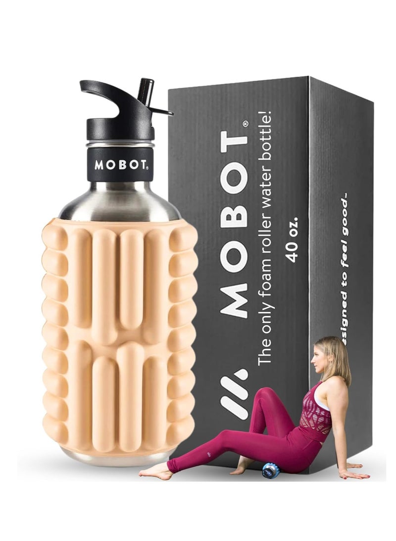 MOBOT Portable Travel Foam Roller Water Bottle with Sip Straw, Stainless Steel Screw Lid | Insulated Sports Water Bottle and Foam Rollers for Yoga, Workout, Home Gym, & Exercise (Clay, 1.2L) - Image 2