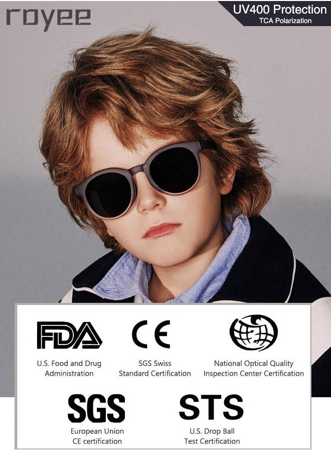Royee - New children's foldable sunglasses, polarized foldable sunglasses, sun protection sunglasses for Age 2-4 6-8 10-12 Boys Girls boys and girls，Super light Resin Frame - Matte Black - Image 1