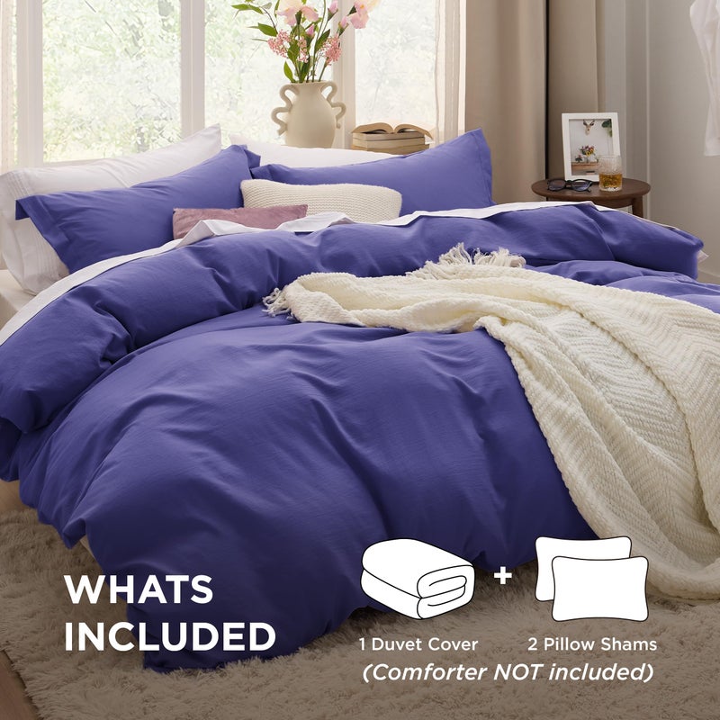 Bedsure Skipper Blue Duvet Cover Queen Size - 3 Pieces Prewashed Cotton-Like Polyester Extra Soft Bedding Set, Includes 1 Duvet Cover (230 cm x 230 cm) with Zipper Closure & 2 Pillow Shams (50 cm x 66 cm), No Comforter Filling included - Image 2