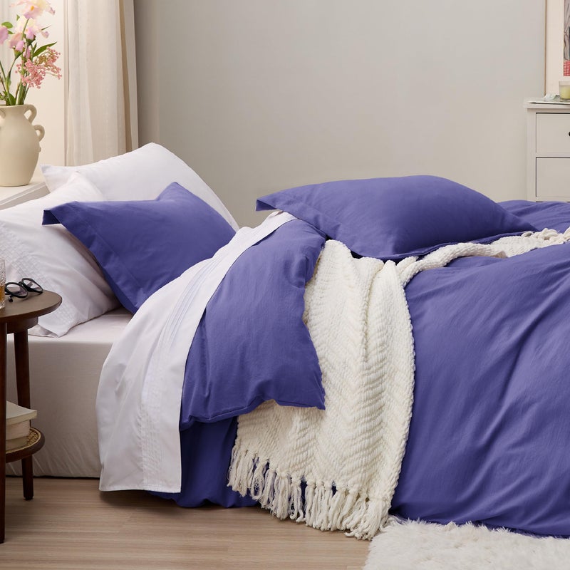 Bedsure Skipper Blue Duvet Cover Queen Size - 3 Pieces Prewashed Cotton-Like Polyester Extra Soft Bedding Set, Includes 1 Duvet Cover (230 cm x 230 cm) with Zipper Closure & 2 Pillow Shams (50 cm x 66 cm), No Comforter Filling included - Image 4