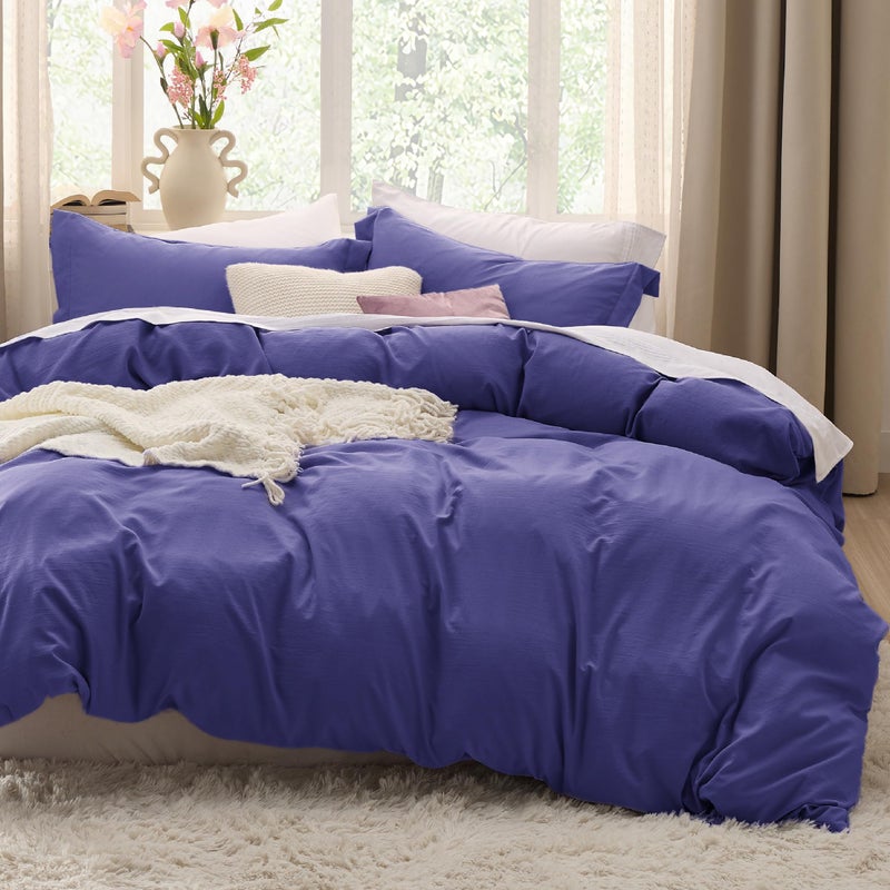 Bedsure Skipper Blue Duvet Cover Queen Size - 3 Pieces Prewashed Cotton-Like Polyester Extra Soft Bedding Set, Includes 1 Duvet Cover (230 cm x 230 cm) with Zipper Closure & 2 Pillow Shams (50 cm x 66 cm), No Comforter Filling included - Image 1