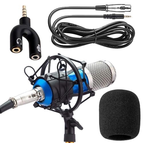 IMAGINEA BM800 Condenser Microphone All Set with Shock Mount Ball-Type Anti-Wind Foam Cap & XLR Cable for Broadcasting & Recording Studio (Blue) - Image 1