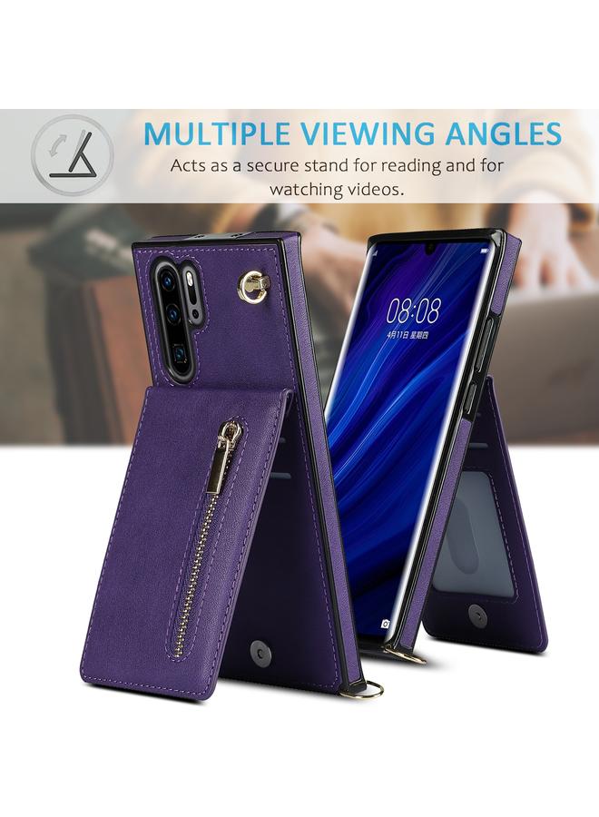 S-TOP Case For Huawei P30 Pro Cross-body Zipper Square TPU+PU Back Cover Case with Holder & Card Slots & Wallet & Strap - Image 4