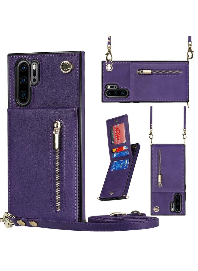 S-TOP Case For Huawei P30 Pro Cross-body Zipper Square TPU+PU Back Cover Case with Holder & Card Slots & Wallet & Strap - Image 1