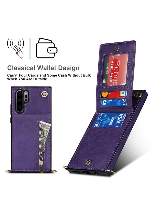 S-TOP Case For Huawei P30 Pro Cross-body Zipper Square TPU+PU Back Cover Case with Holder & Card Slots & Wallet & Strap - Image 5