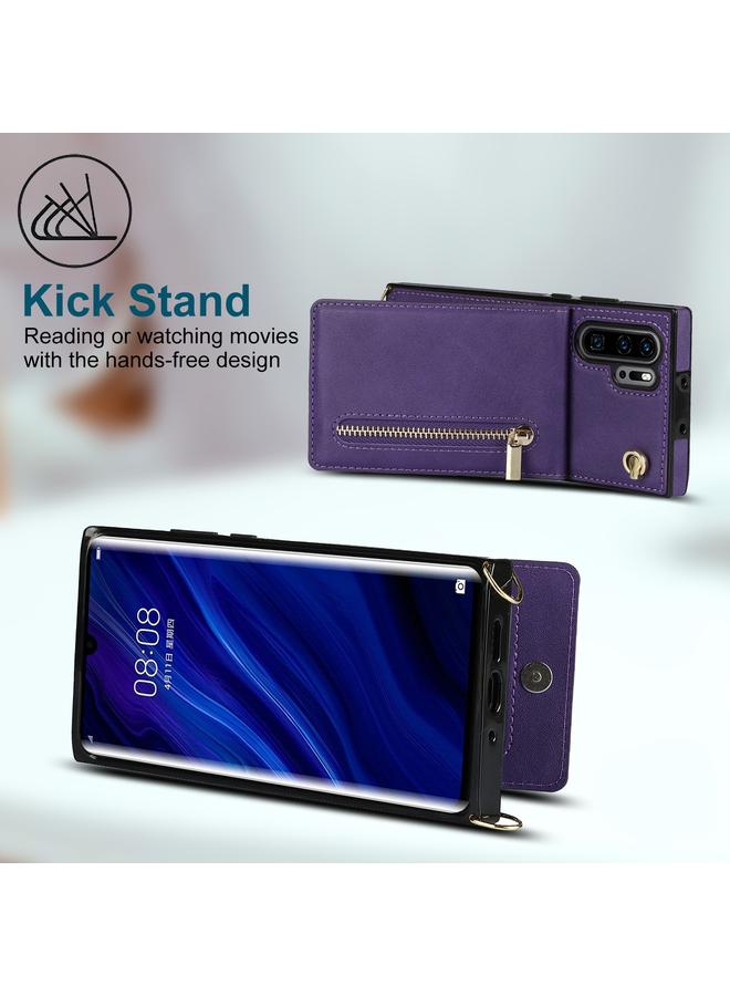 S-TOP Case For Huawei P30 Pro Cross-body Zipper Square TPU+PU Back Cover Case with Holder & Card Slots & Wallet & Strap - Image 3