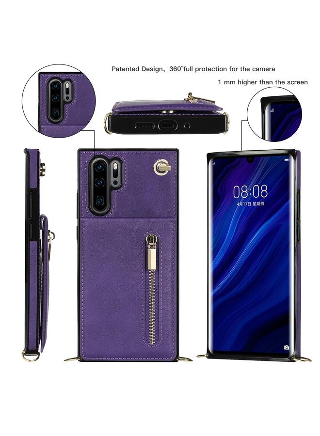 S-TOP Case For Huawei P30 Pro Cross-body Zipper Square TPU+PU Back Cover Case with Holder & Card Slots & Wallet & Strap - Image 2