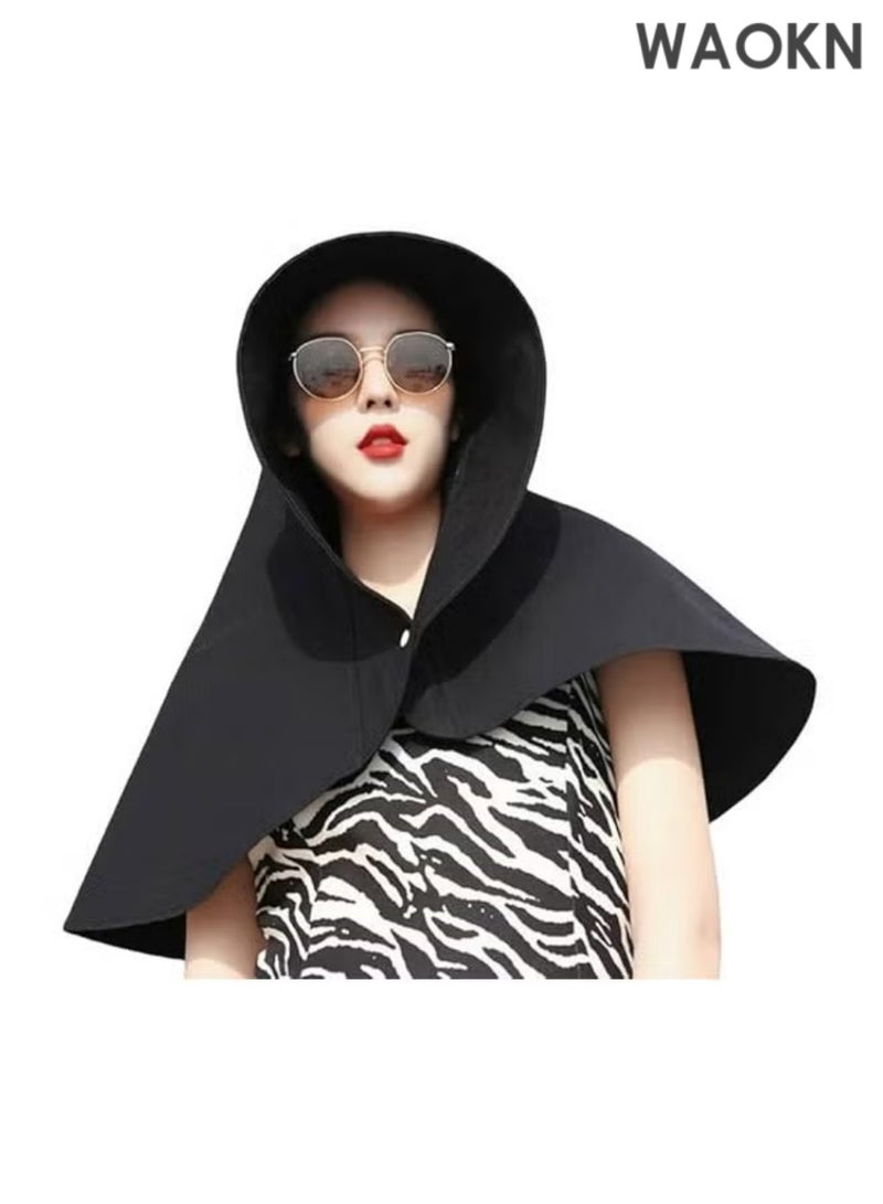 WAOKN Women's Sun Protection Large Shawl Sun Hat, UPF50+ Sun Protection Ponytail Comfort Hat, Breathable Waterproof, Summer Beach Outdoor Hat Garden Fishing Hiking(Black) - Image 1