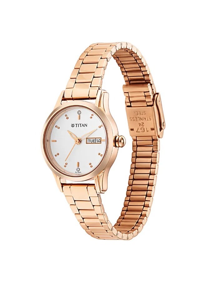 TITAN - Titan Lagan Quartz Analog with Day and Date Women Watch Silver Dial With Rose Gold Colour Metal Strap - Image 1