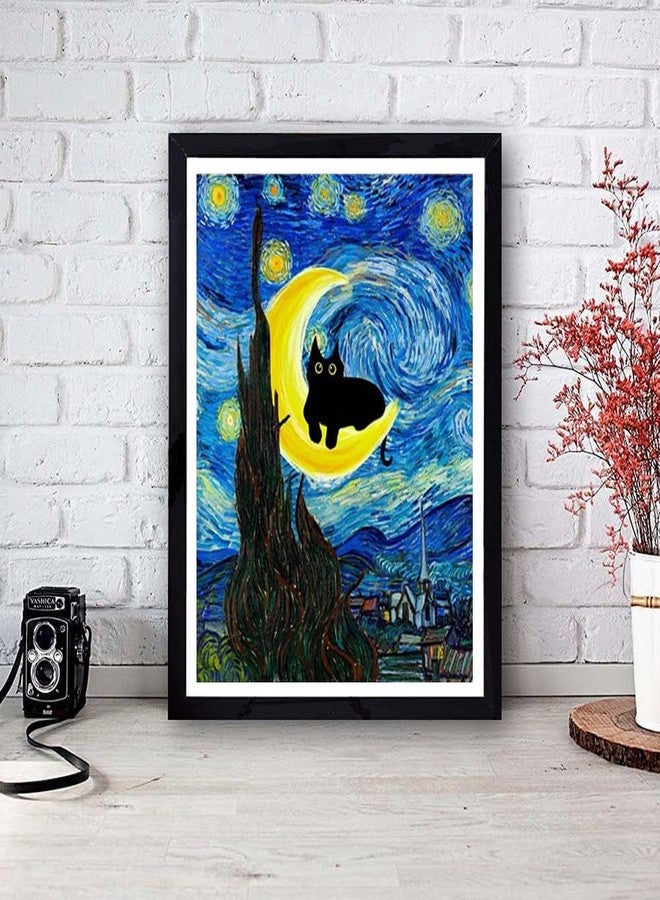 VIGEGU 4 Pack Paint by Numbers Kit for Adults Framed Canvas - with Wooden Easel,Paint by Numbers for Kids Ages 8-12,Van Gogh's Starry Black Cat DIY Acrylic Landscape Oil Painting Arts Crafts 7.8x11.8inch - Image 2