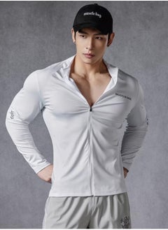 MUSCLEDOG Men's Compression Sport Full Zip T-Shirt, Long Sleeve Gym Running Fitness Top, Tight Sportswear for Hiking, Rashguard Sweatshirt  - Image 1