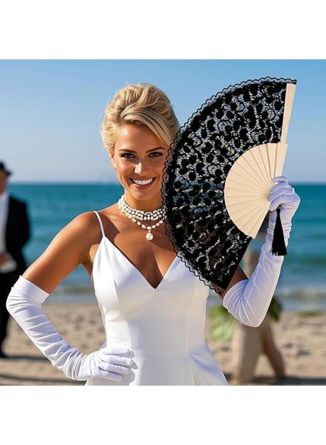 مروحة يد دانتيل أبيض أنيقة – خفيفة وقابلة للطي للمناسبات والحفلات - Image 4