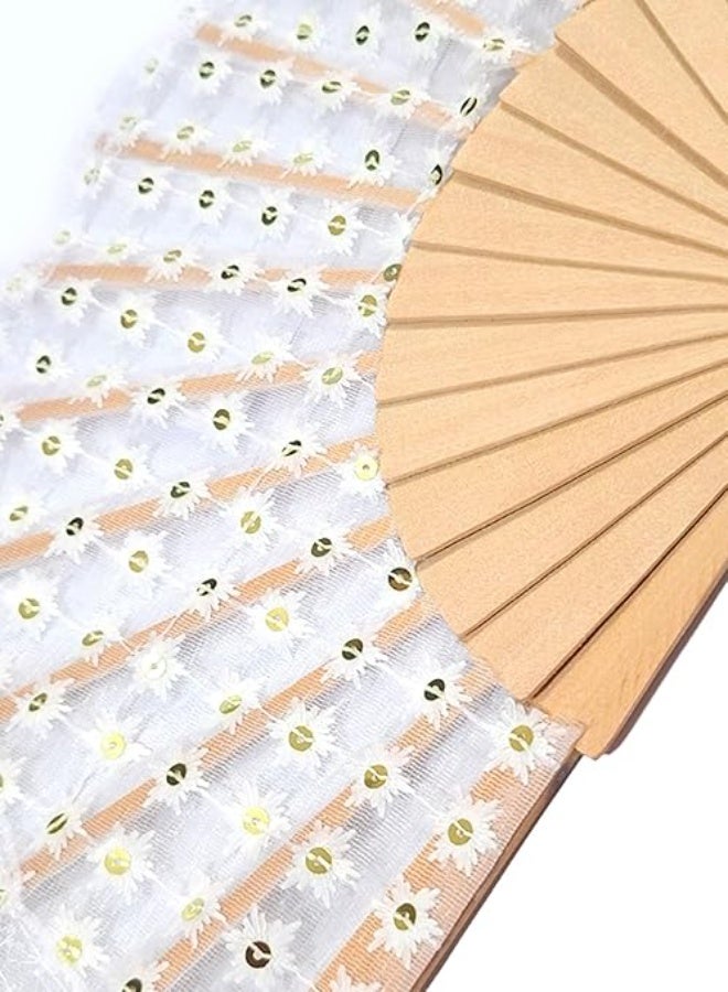 مروحة يد دانتيل أبيض أنيقة – خفيفة وقابلة للطي للمناسبات والحفلات - Image 2