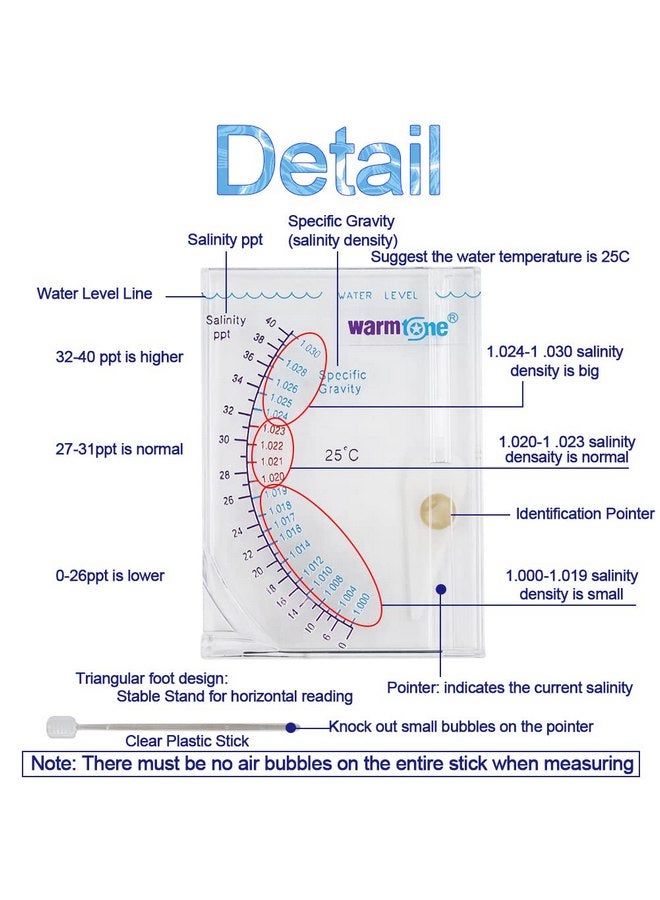 Abnaok Salinity Tester, Sea Specific Gravity Test for Fish Tank Pond Water Saltwater Freshwater, Accurate Automatic Hydrometer - Image 3