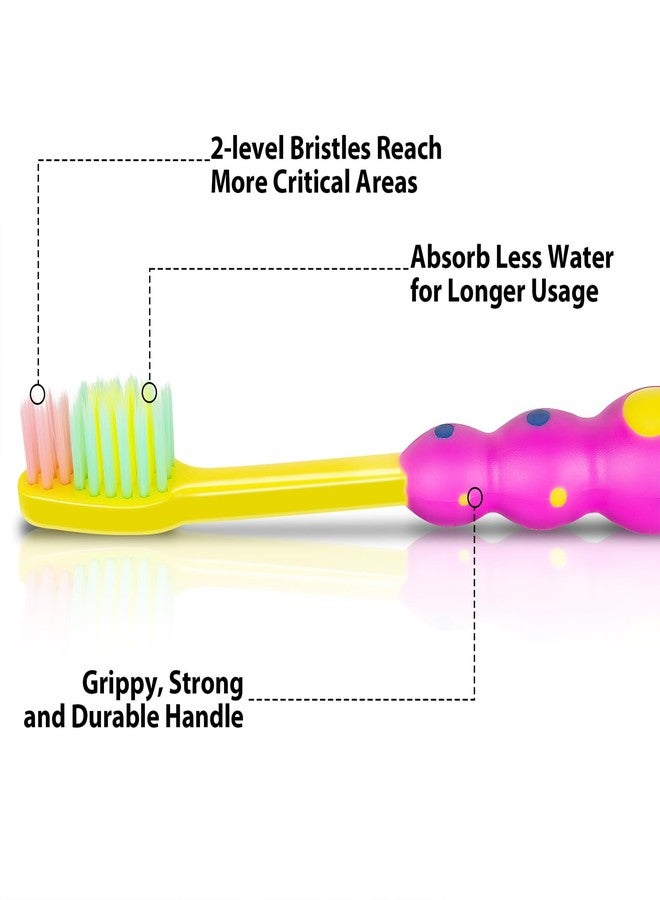 B Rush® Toddler/Kids Toothbrush 4 Pack - Soft Flossing Bristles & Suction Cup Base for Fun Storage - Child Sized Head for Ages 3-10 - Individually Wrapped Travel Brush with Cover - BPA-Free, 4 Colors - Image 3
