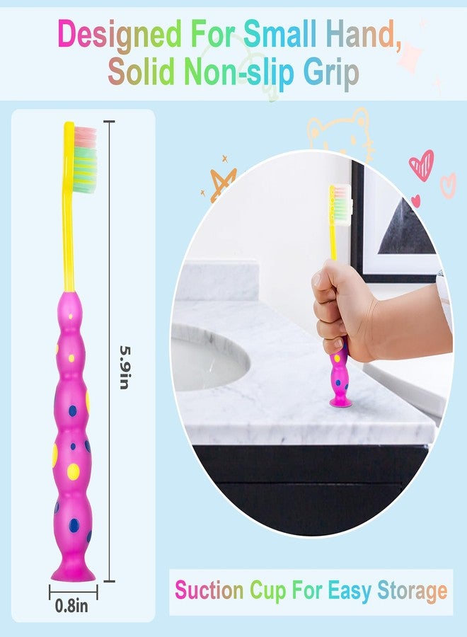 B Rush® Toddler/Kids Toothbrush 4 Pack - Soft Flossing Bristles & Suction Cup Base for Fun Storage - Child Sized Head for Ages 3-10 - Individually Wrapped Travel Brush with Cover - BPA-Free, 4 Colors - Image 5