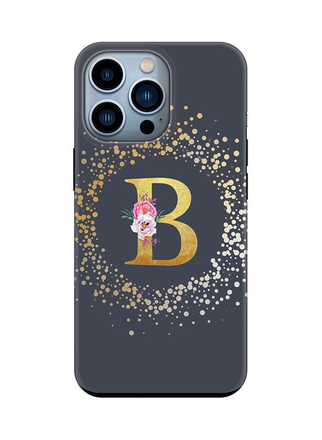 Stylizedd Monogram Tough Cover for Apple iPhone 13 Pro Case Custom Initials Letter Floral Pattern Tough Pro Dual Layer hybrid PC inner TPU protection Alphabet- B (Grey) - Image 1