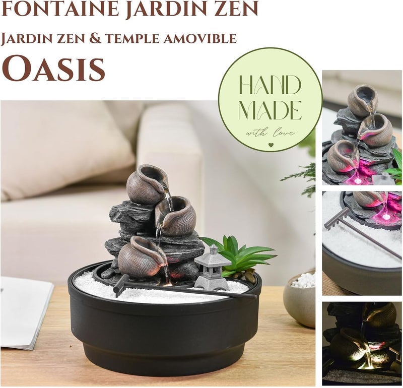 Zen Light Garden Indoor Fountain, Waterfall Jar Fountain, Colorful LED Relaxing Atmosphere Decoration, Garden White Sand, Closed Circuit Table Fountain, H21 cm - Oasis - Image 2