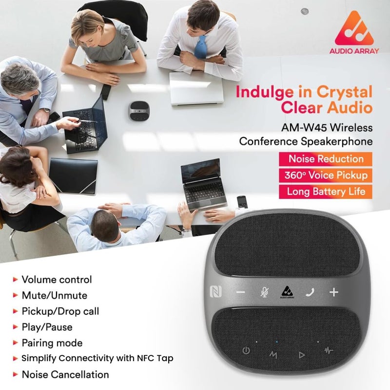 Audio Array AM-W45 Wireless Conference Microphone with Speaker | Bluetooth, USB & 4 Mics | 360° Pickup Upto 4M | Noise Reduction & Enhanced Voice | Portable Speakerphone for Video Calls/Zoom Meeting - Image 3