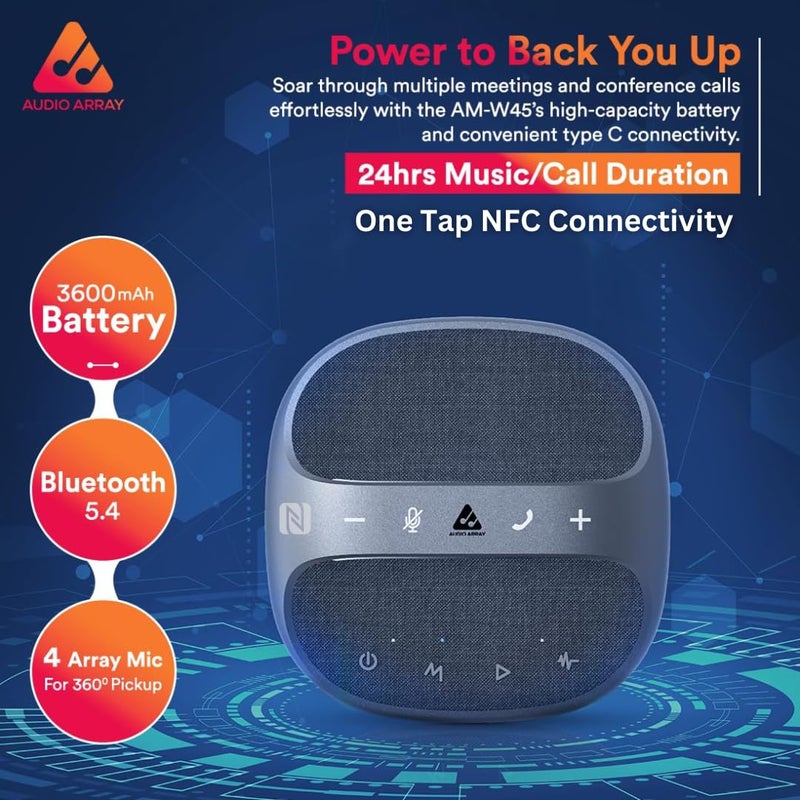 Audio Array AM-W45 Wireless Conference Microphone with Speaker | Bluetooth, USB & 4 Mics | 360° Pickup Upto 4M | Noise Reduction & Enhanced Voice | Portable Speakerphone for Video Calls/Zoom Meeting - Image 2