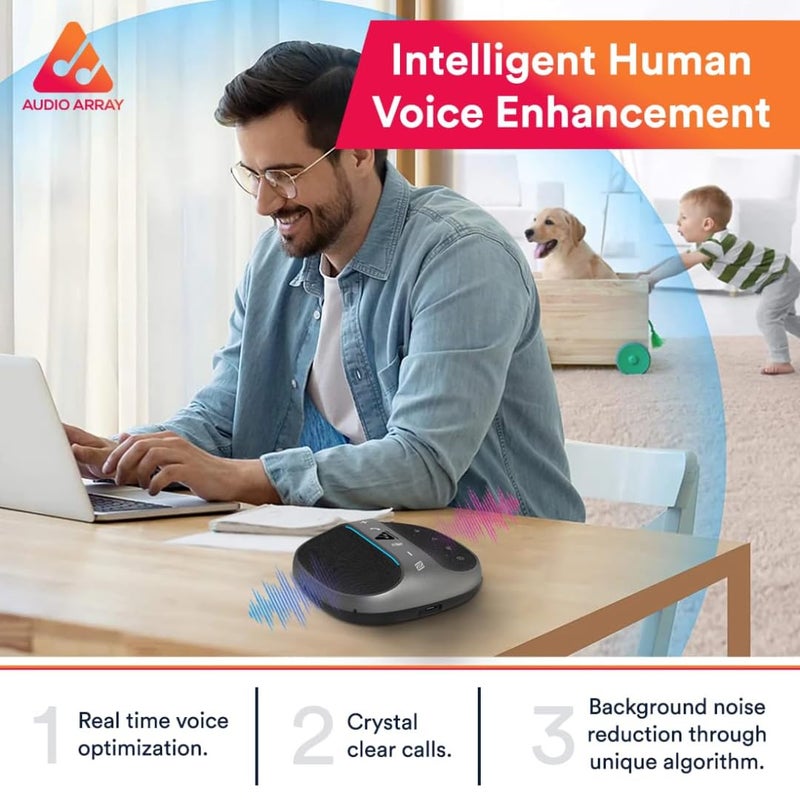 Audio Array AM-W45 Wireless Conference Microphone with Speaker | Bluetooth, USB & 4 Mics | 360° Pickup Upto 4M | Noise Reduction & Enhanced Voice | Portable Speakerphone for Video Calls/Zoom Meeting - Image 5