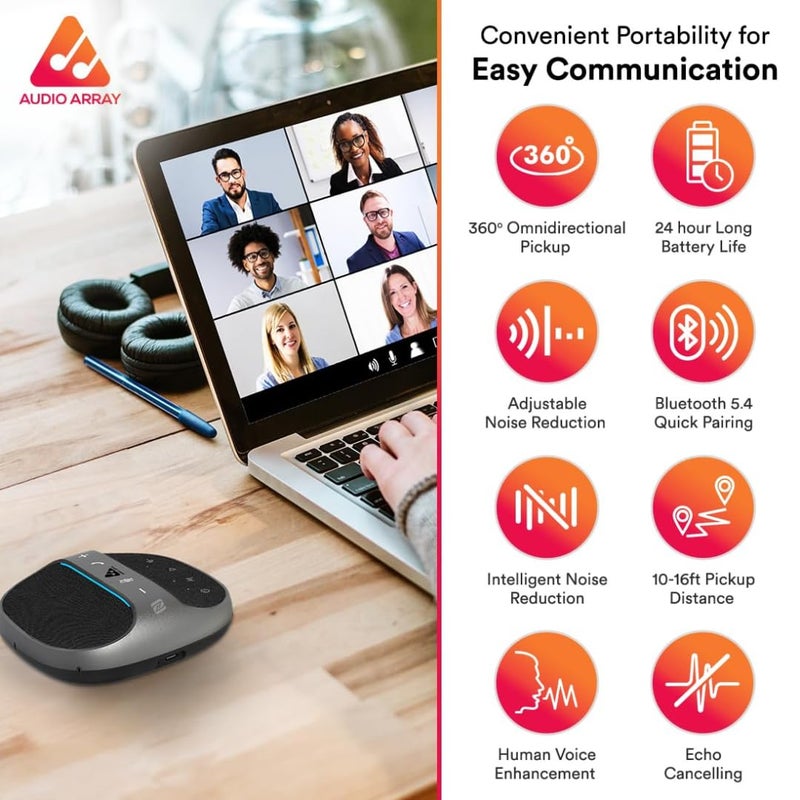Audio Array AM-W45 Wireless Conference Microphone with Speaker | Bluetooth, USB & 4 Mics | 360° Pickup Upto 4M | Noise Reduction & Enhanced Voice | Portable Speakerphone for Video Calls/Zoom Meeting - Image 4