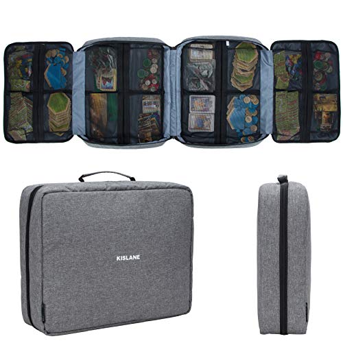 KISLANE Board Game Carrying Case with 18 Pockets for Board Games, Pieces, Tokens, Cards and More, Expandable Board Game Storage Solution for Travel, Party, Gathering (Grey) - Image 1
